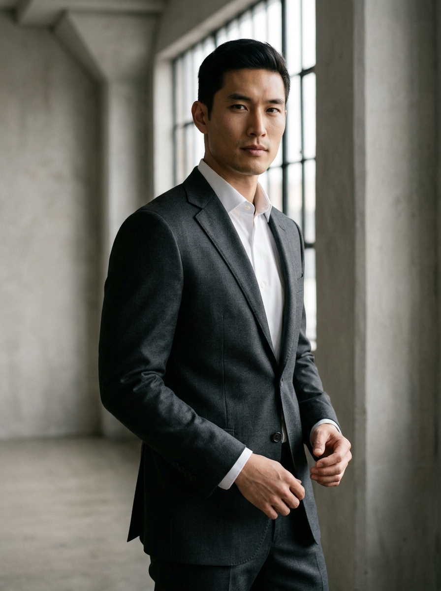 炭灰精纺美丽奴西装 · 商务精英男模 (Chen)